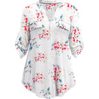 Women'S Plus Size Tops 3/4 Roll Sleeve Shirts V Neck Blouses Tunic Top