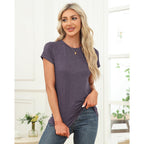 Womens Short Sleeve Tops Summer T Shirts Round Neck Causal Fashion Basic Tee