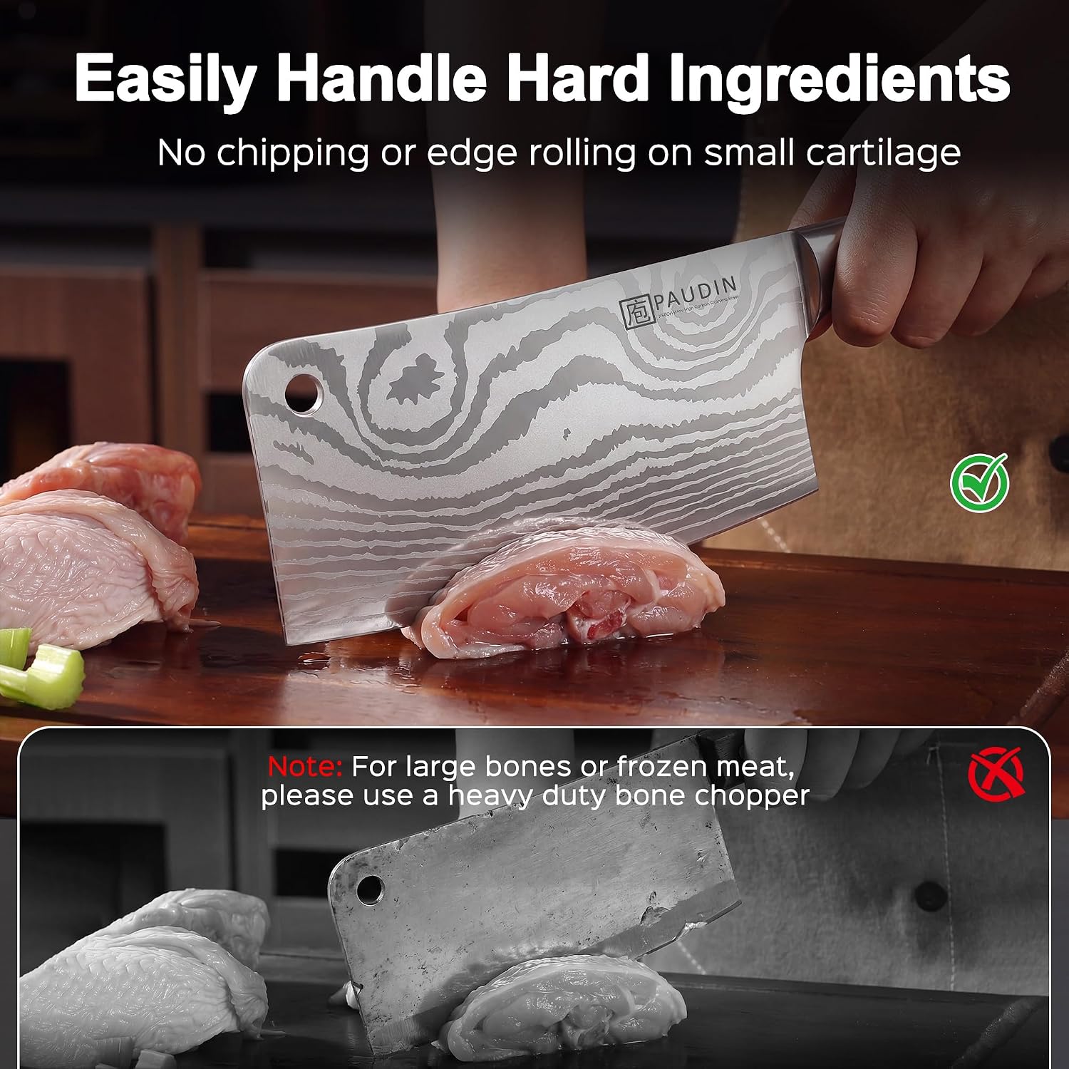 Paudin Cleaver Knife, Ultra Sharp Meat Cleaver 7 Inch, High Carbon Stainless Steel Butcher Knife With Wooden Handle, Chinese Cleaver For Meat Cutting Vegetable Slicing