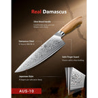 Damascus Chef Knife In Japanese Steel, 67-Layers Damascus Kitchen Knife With Wooden Gift Box And Original Olive Wood Handle, Cooking Knives For Home Kitchen Gift Idea