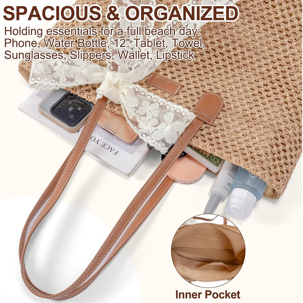 Straw Beach Tote Bag For Women: 2026 Large Woven Handbag With Zipper, Perfect For Vacation, Travel And Summer Pool
