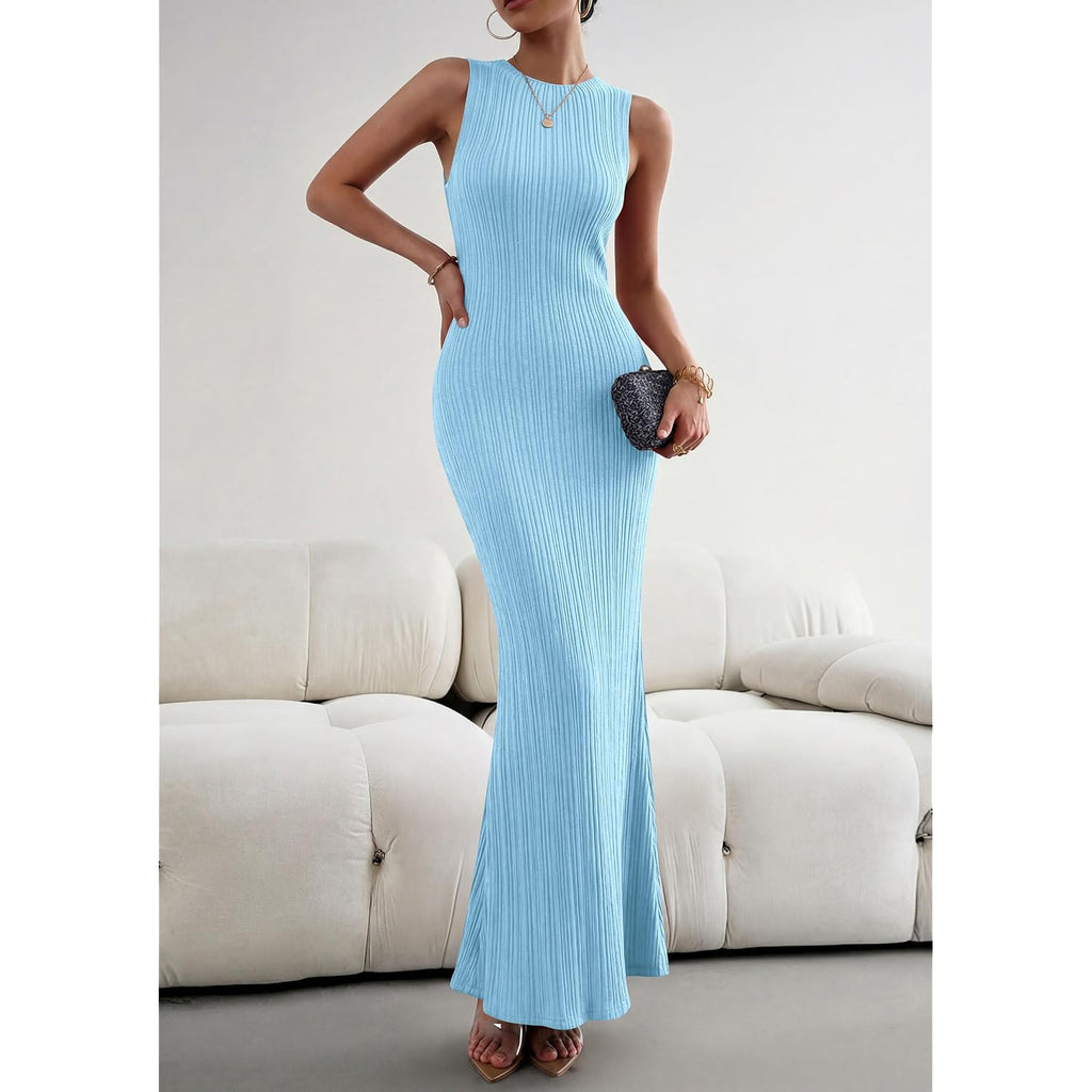 Prettygarden Women'S 2026 Summer Casual Maxi Dresses Ribbed Knit Sleeveless Bodycon Elegant Going Out Beach Vacation Clothes