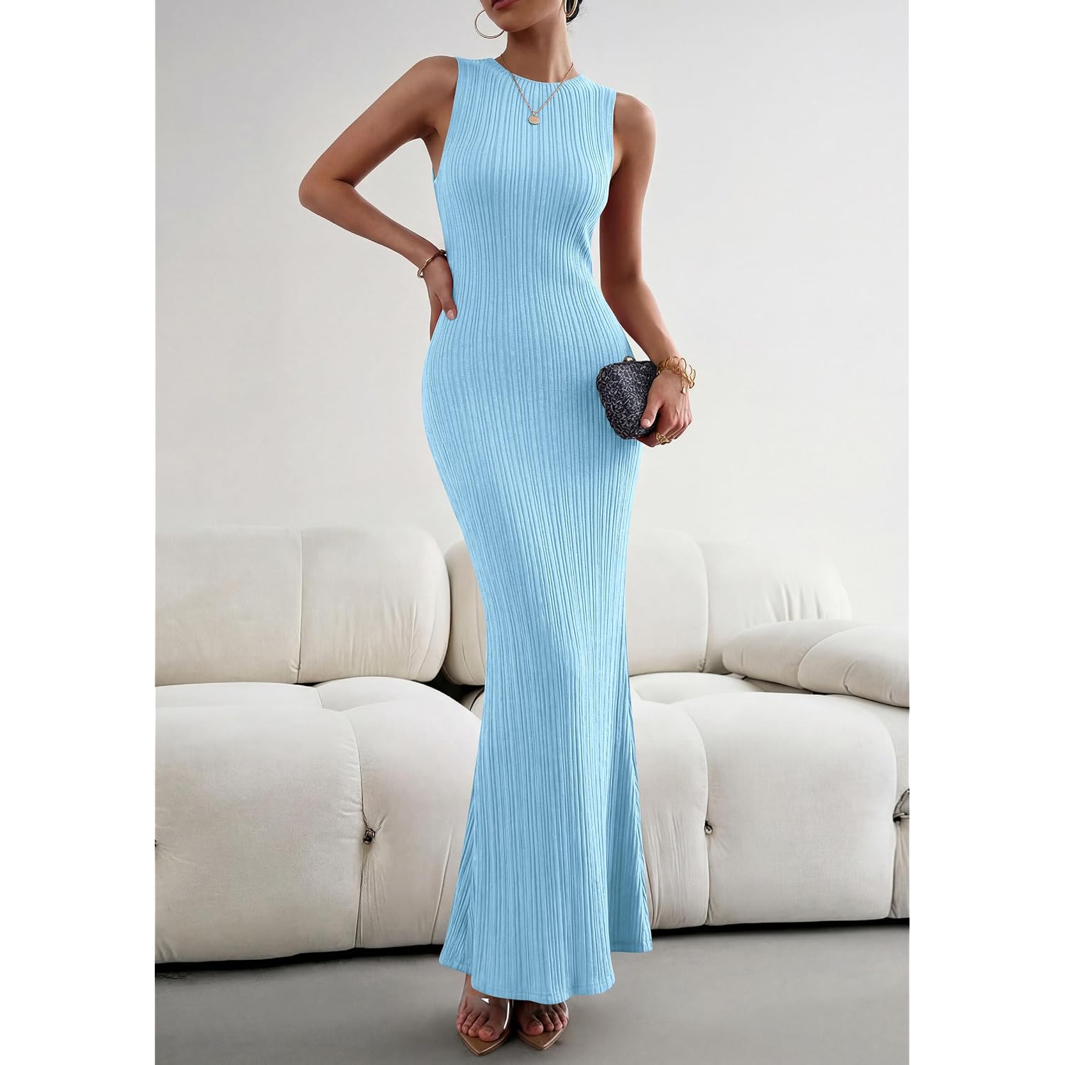 Prettygarden Women'S 2026 Summer Casual Maxi Dresses Ribbed Knit Sleeveless Bodycon Elegant Going Out Beach Vacation Clothes