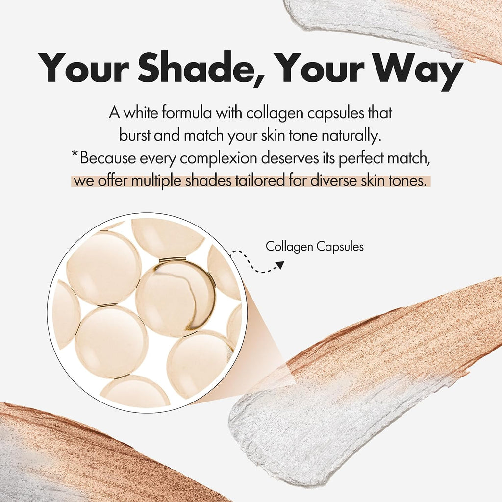 Elroel Blanc Cover Cream Stick V White - Korean Color-Changing Foundation Stick With Volufiline - Medium To Full Coverage Dewy Finish Base Makeup - Dual-Ended With Detachable Brush (202 Natural)