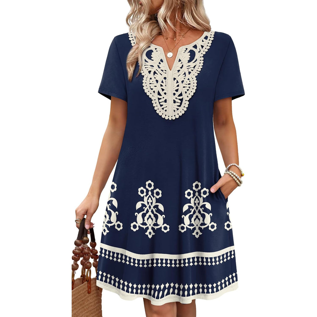 Wiholl Summer Dresses For Women Casual Tshirt Boho Dress Wedding Guest Dresses Short Sleeve Fashion Beach Vacation Clothes