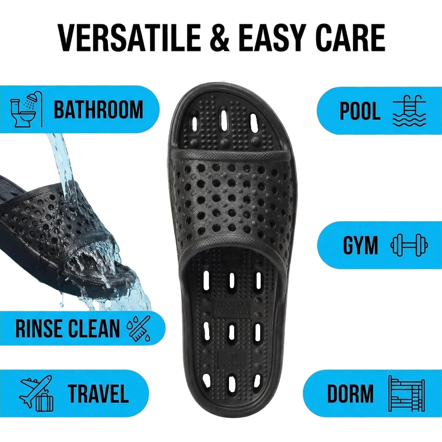 Shower Shoes For Men And Women,Non-Slip Quick-Dry Bath Slippers With Drain Holes,Lightweight Pool, Gym, Bathroom & College Dorm Sandals