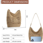 Crochet Hobo Bags For Women Woven Lightweight Boho Shoulder Purse And Handbags With Leather Strap Khaki