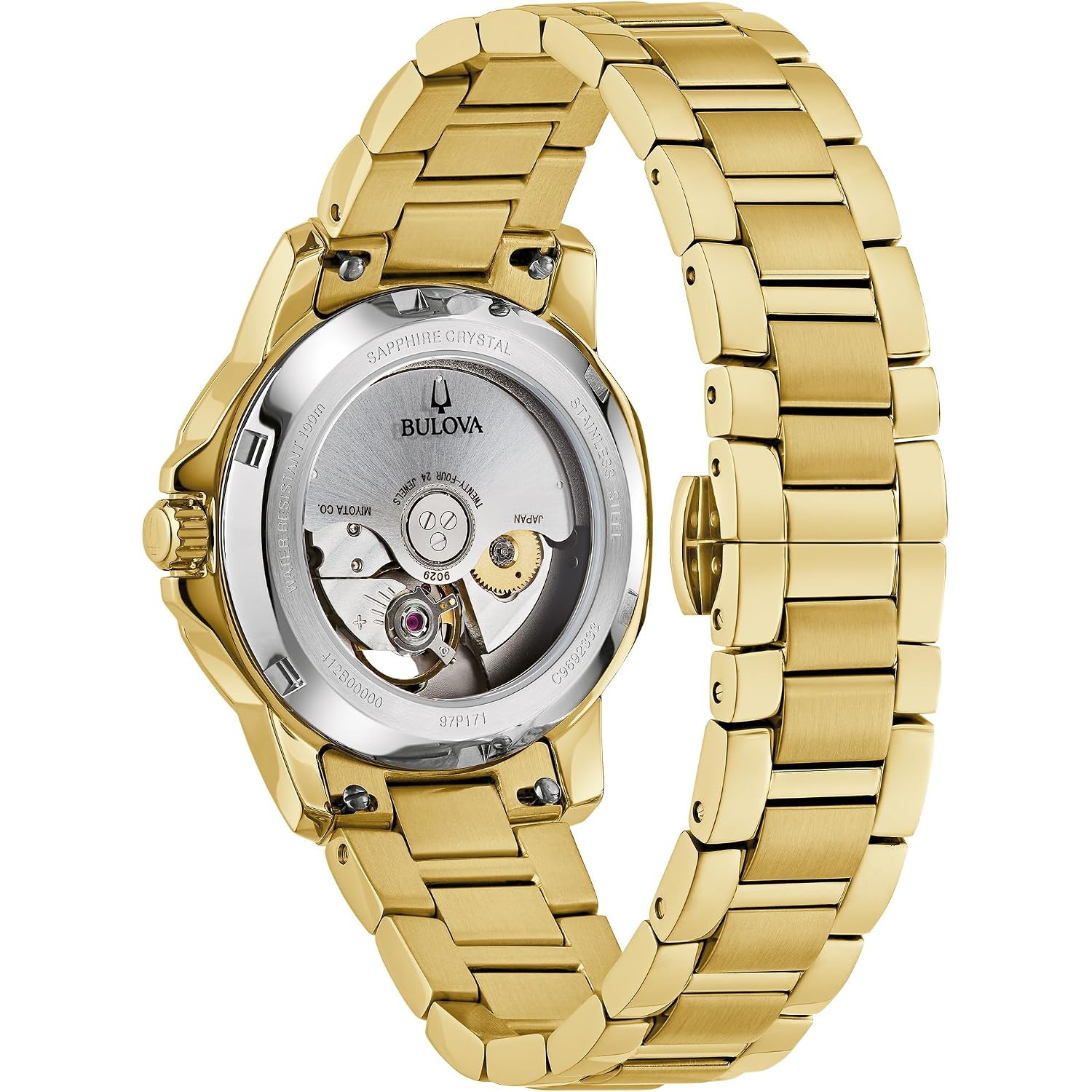 Bulova Ladies Automatic Marine Star, Gold-Tone Stainless Steel Case & Bracelet With Mother-Of-Pearl Dial (Style: 97P171)