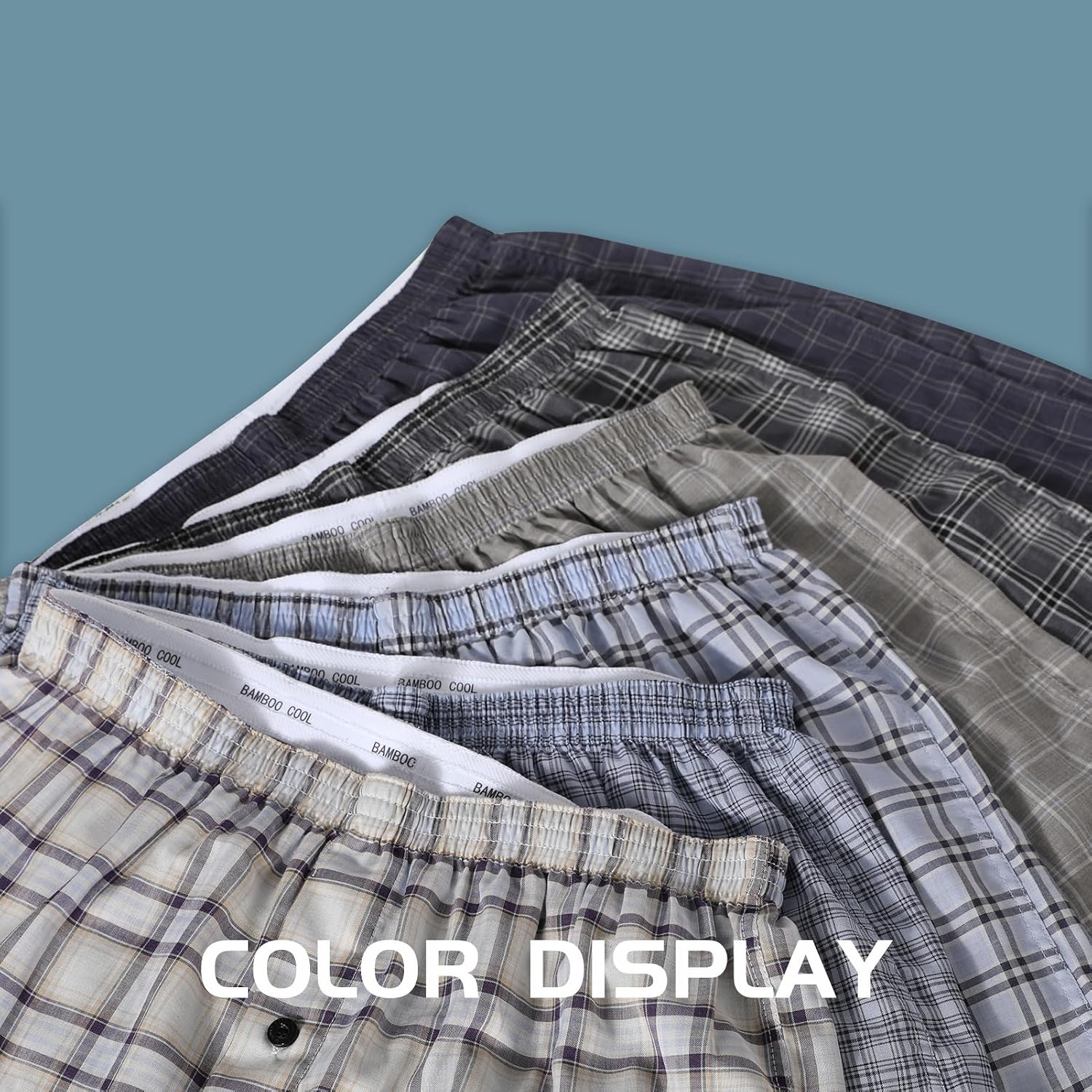 Bamboo Cool Men'S Underwear Woven Boxer Shorts,Classic Relaxed Fit,Lightweight Plaid Boxers,6 Pack