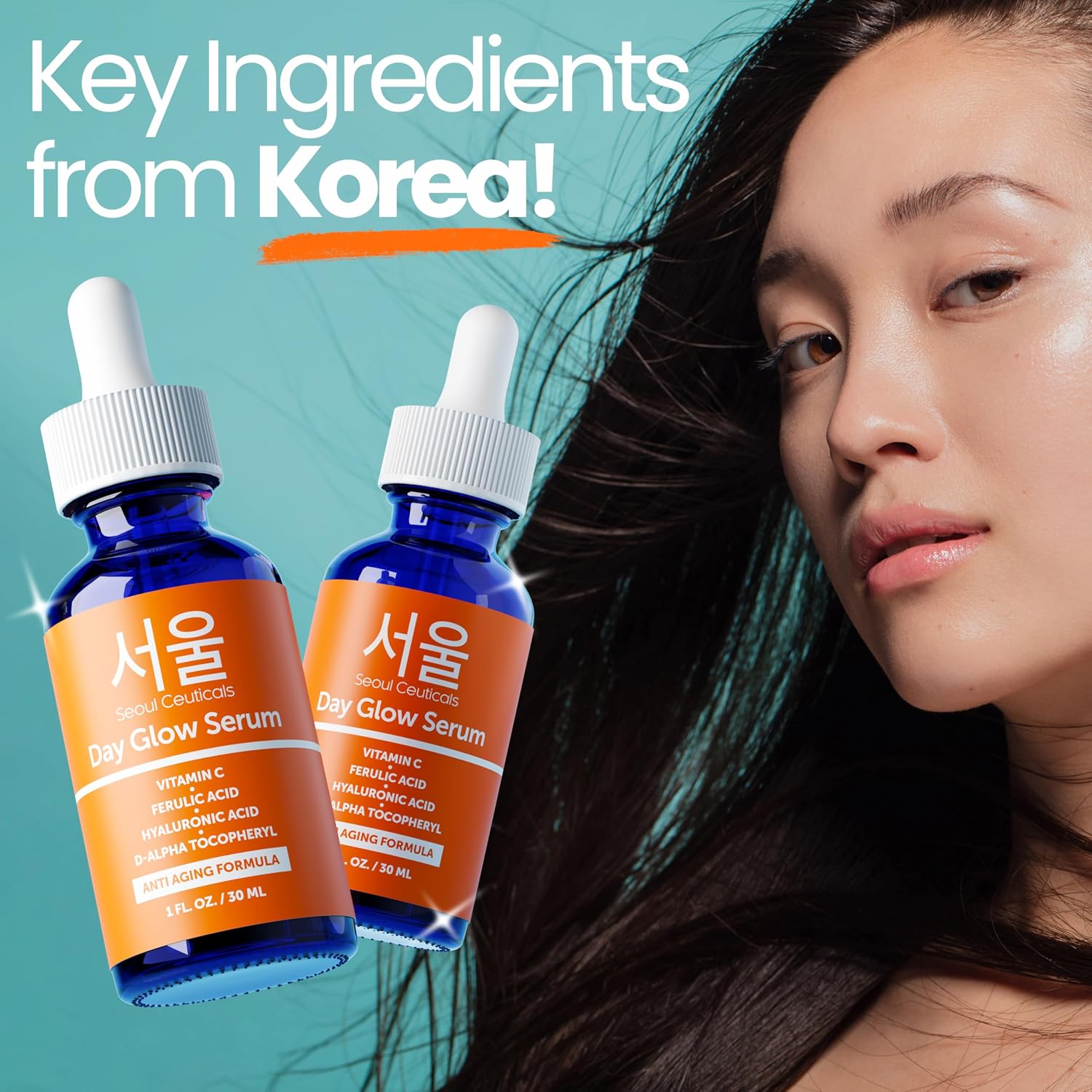 Seoulceuticals Korean Skin Care 20% Vitamin C Hyaluronic Acid Serum + Ce Ferulic Acid - Potent Anti Aging, Anti Wrinkle Korean Beauty 1Oz