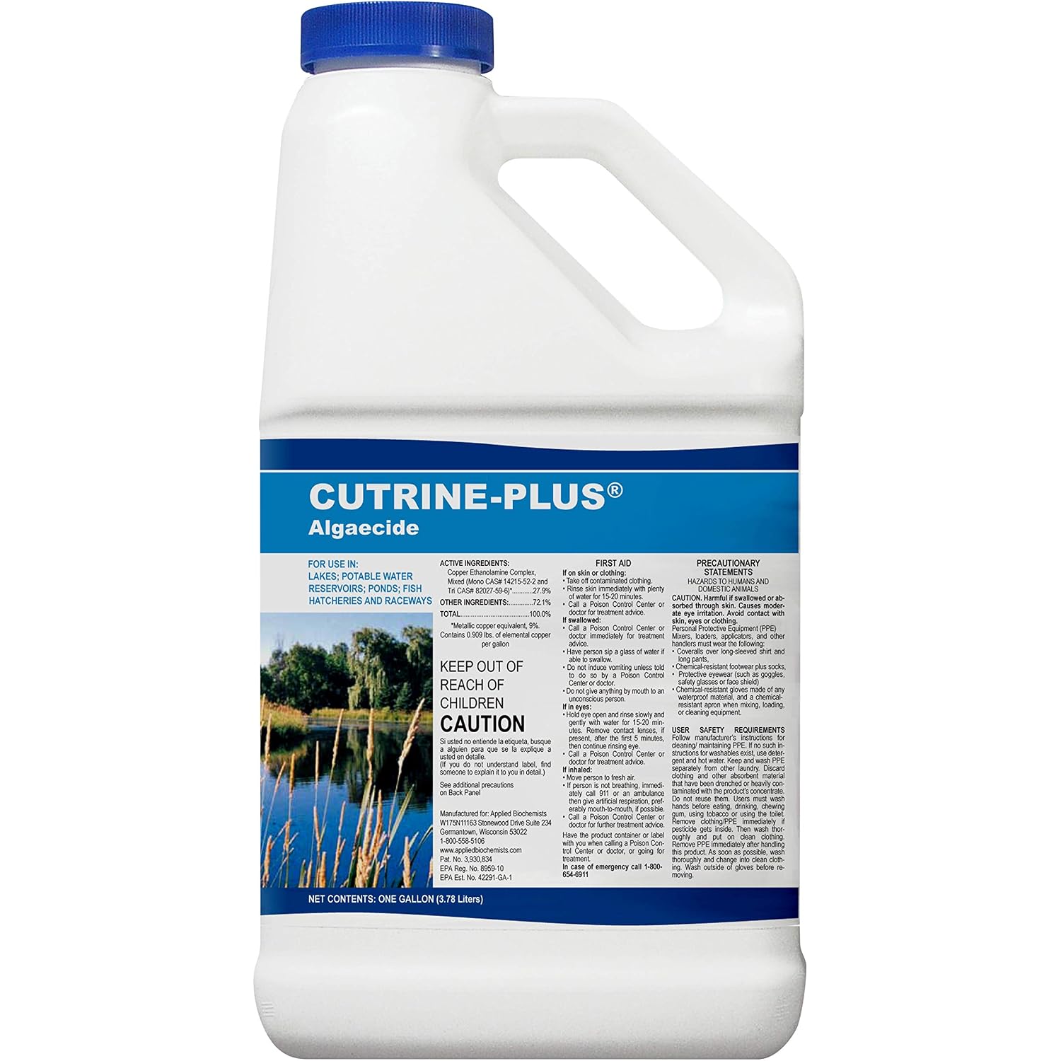 Cutrine-Plus Liquid Algaecide - 1 Gallon Epa-Approved Copper Formula For Fast Control Of Planktonic, Filamentous And Chara Algae - Professional-Grade For Ponds, Lakes, Hatcheries & Irrigation Systems