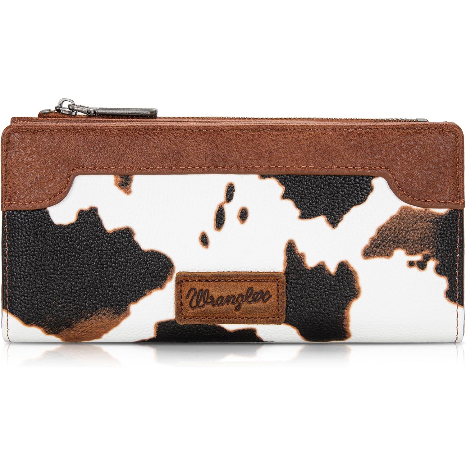 Montana West Wrangler Cow Print Wallets Womens Bifold Credit Card Wallet Women's Wallets, Card Cases & Money Organizers Brown Wallet for Women Ladies Female Cash Wallett with Smooth Zipper