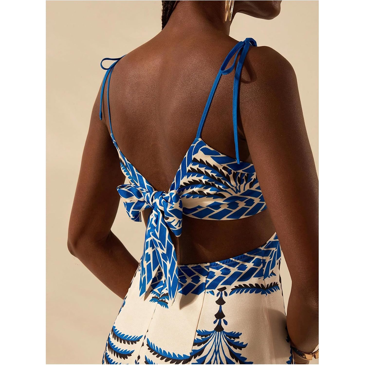 Soly Hux Women'S Summer Maxi Dress Boho Print Tie Shoulder Spaghetti Strap Cut Out Tie Back Cami Dresses Sundress