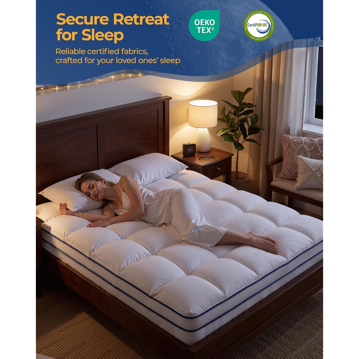 Kayfia Full Mattress Topper, Thick Mattress Pad For Back Pain Relief, White