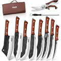 Huusk Butcher Knife Set, 10-Piece Hand Forged Chef Knife Set With Bag, Sharp Meat Cleaver & Bbq Carving Knives & Boning Breaking Knives For Kitchen & Camping, Fathers Day Gift For Men