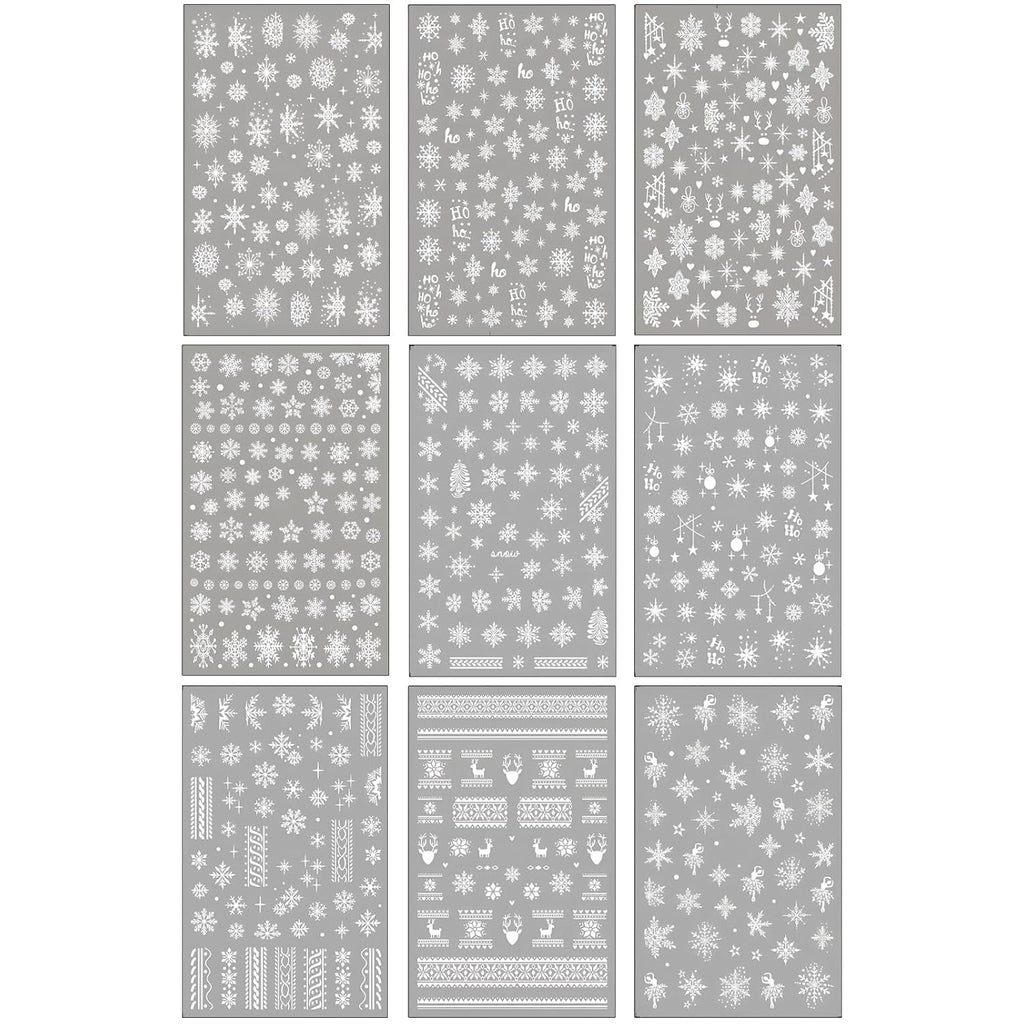 9 Sheets Christmas Snowflake Nail Art Stickers, Winter Romance Nail Decals, White Reindeer 3D Self-Adhesive Nail Sticker, Holiday DIY Manicure Decoration Supplies Accessories for Women Girls