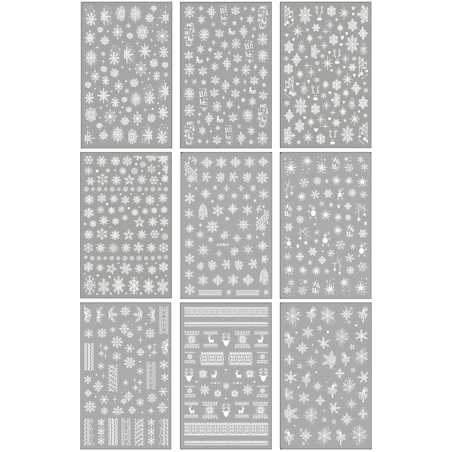 9 Sheets Christmas Snowflake Nail Art Stickers, Winter Romance Nail Decals, White Reindeer 3D Self-Adhesive Nail Sticker, Holiday DIY Manicure Decoration Supplies Accessories for Women Girls