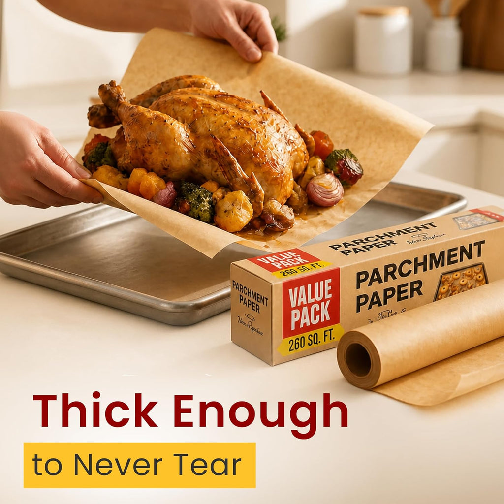15" X 210 Ft 260 Sq.Ft Unbleached Parchment Paper For Baking – Non-Stick Brown Parchment Paper Roll With Cutter, Oven-Safe To 450°F For Cooking, Grilling, Steaming, Air Fryer By Baker'S Signature