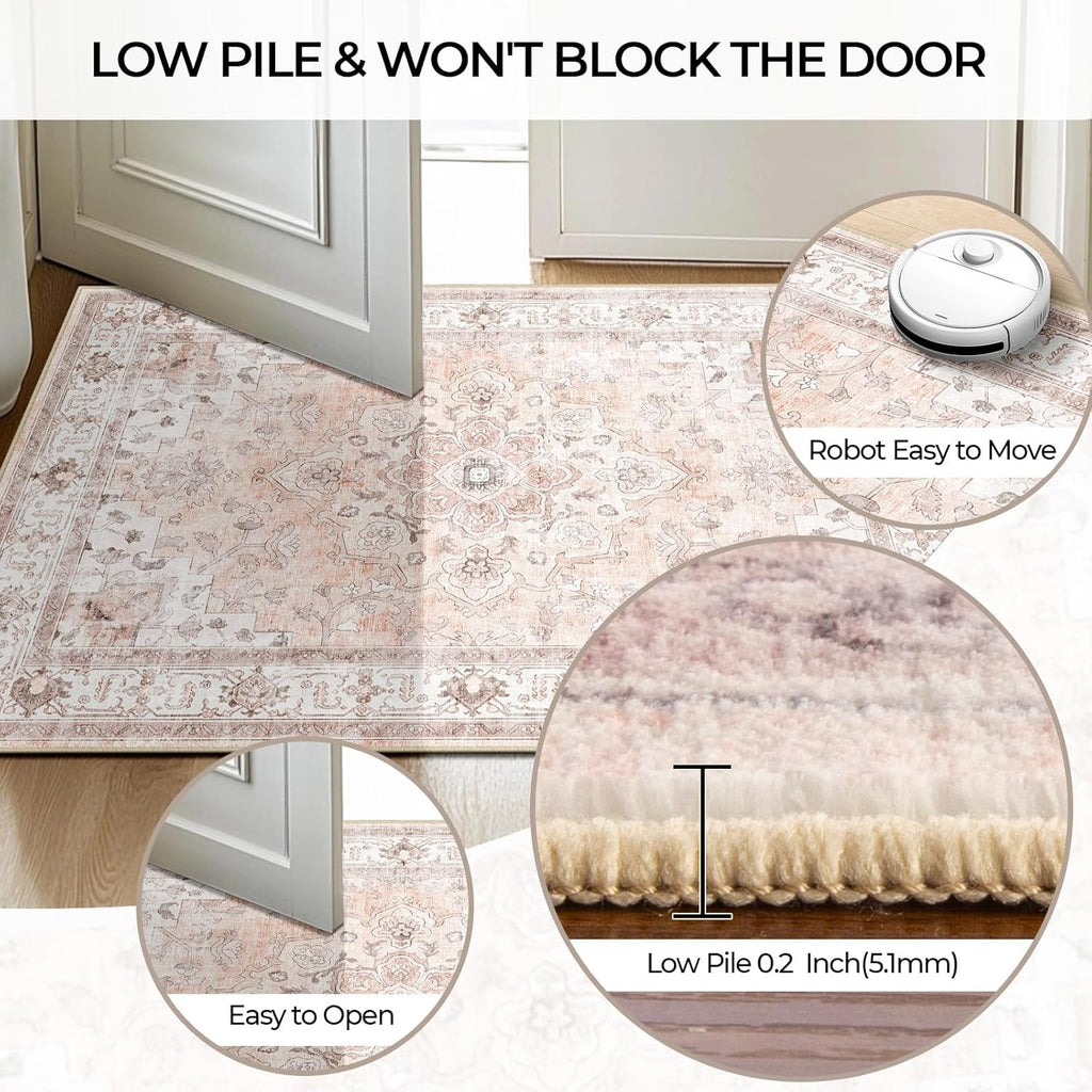 CAPALOCA Machine Washable Rugs Nursery Rug 5x7 Cute Girl Non Slip Low Pile Water Repellent Soft Print Pattern for Bedroom Indoor Decor Kids Playroom Pink