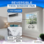 Comfort Zone Twin Window Fan With Reversible Airflow Control, 9 Inch, Auto-Locking Expanders, 2 Speed Fan, Dual Fan, Exhaust, Airflow 9.84 Ft/Sec, Ideal For Home, Kitchen, Bedroom & Office, Cz319Wt