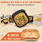 Air Fryer Liners Disposable 125Pcs, 8" Parchment Paper For 5-8Qt, Nonstick | Square Unbleached Airfryer Basket Liners,Oil-Proof, Greaseproof For Baking, Roasting, Microwave, Oven Air Fryer Accessories