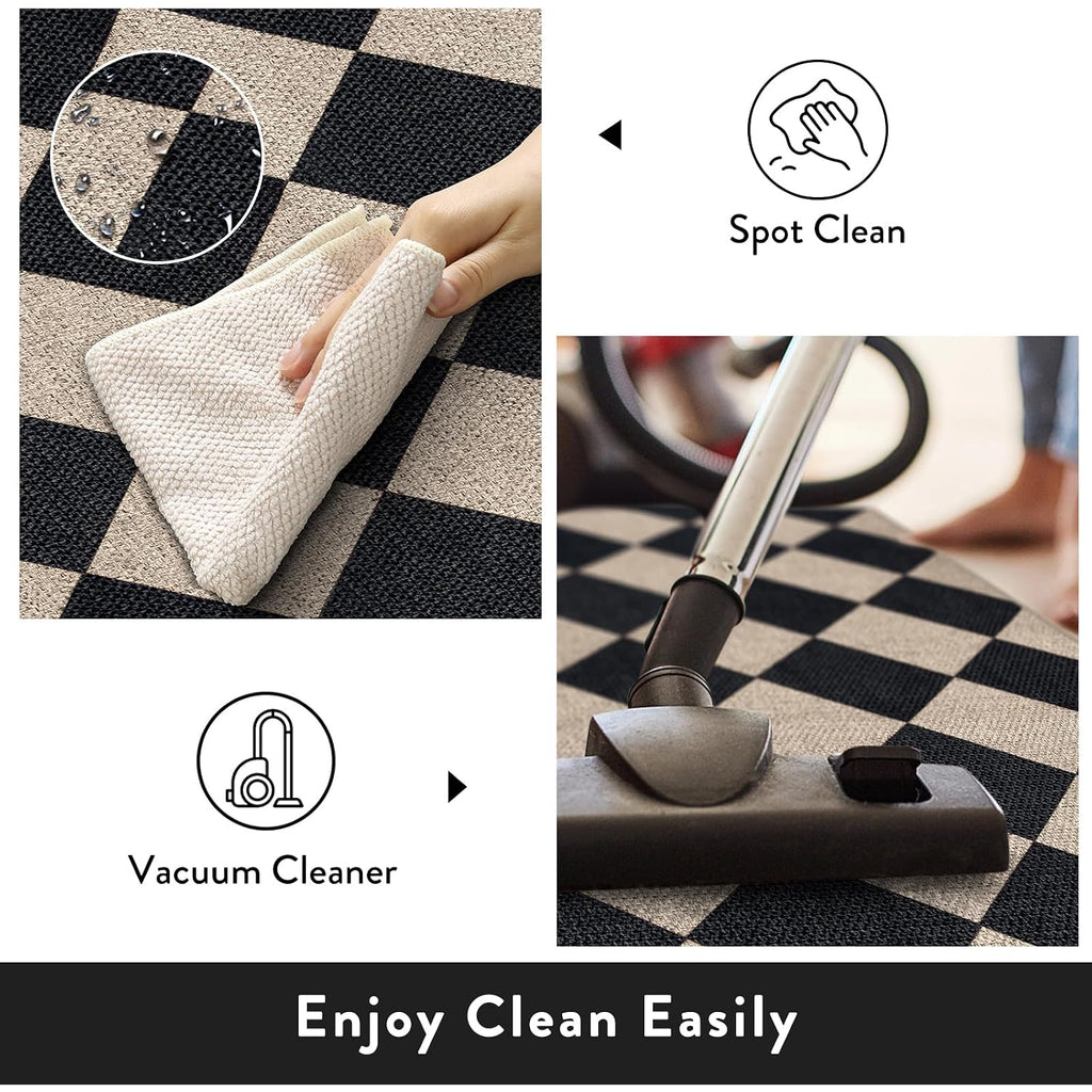 Lahome Checkered Easy Jute 3X5 Entryway Front Porch Rug, Black Diamond Indoor Outdoor Patio Layering Rug, Washable Farmhouse Neutral Non Slip Non Shedding Door Carpet For Backyard Blacony