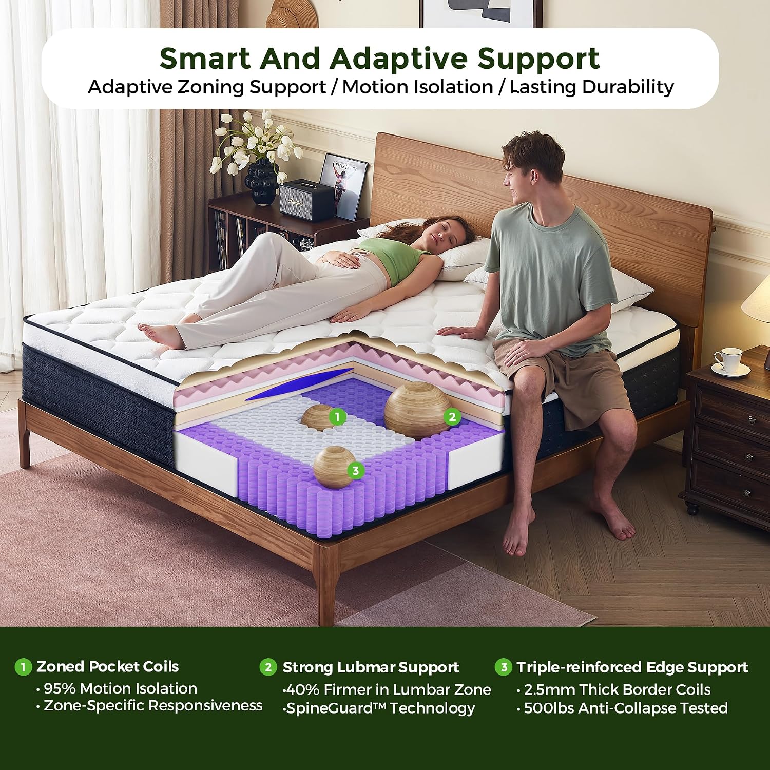 Yantan Queen Mattress 12 Inch, Medium Firm Hybrid Queen Size Mattress In A Box, Memory Foam And Pocket Springs For Breathable Comfort, Pressure Relief, Motion Isolation, Certipur-Us Certified