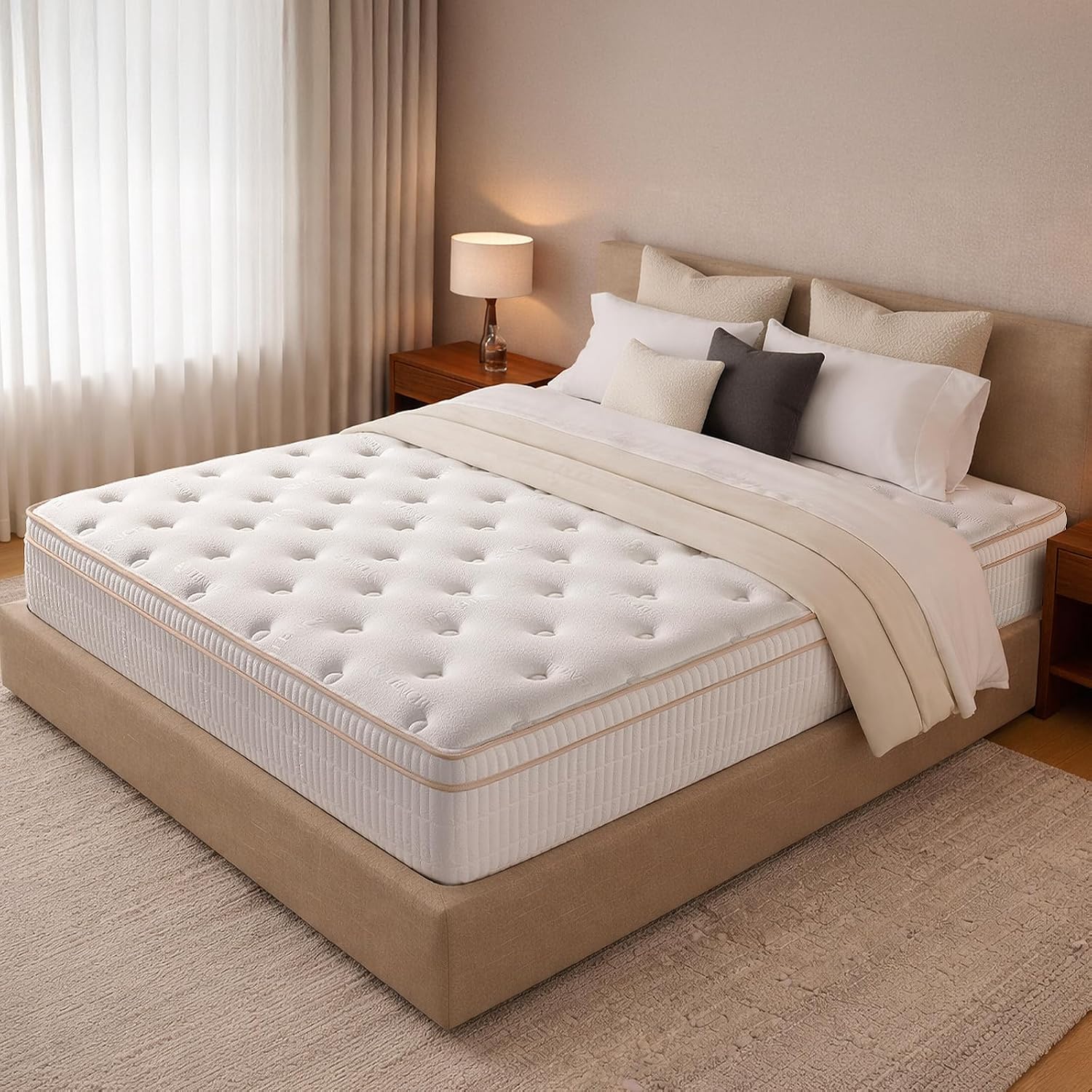 Queen Size Mattress 14 Inches, Medium Firm Hybrid With Memory Foam & Individually Wrapped Coils, Certipur-Us Certified, Fiberglass-Free Design