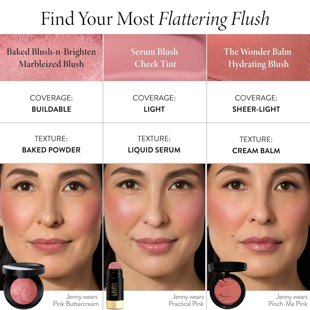 LAURA GELLER NEW YORK Baked Blush-n-Brighten for Mature Skin - 01 Pink Buttercream- Powder Blush Won't Settle into Fine Lines - Buildable Natural Finish – Longlasting Formula - Made in Italy