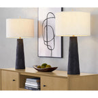 Lumisource Kona 31" Contemporary Polyresin Table Lamp In Matte Black Polyresin, Modern Brass And Natural Linen Shade From Grandview Gallery Set Of 2