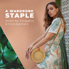 Round Rattan Bag For Women - Handmade Straw Bags - Wicker Purse - Brown White Circle Crossbody Boho Bags