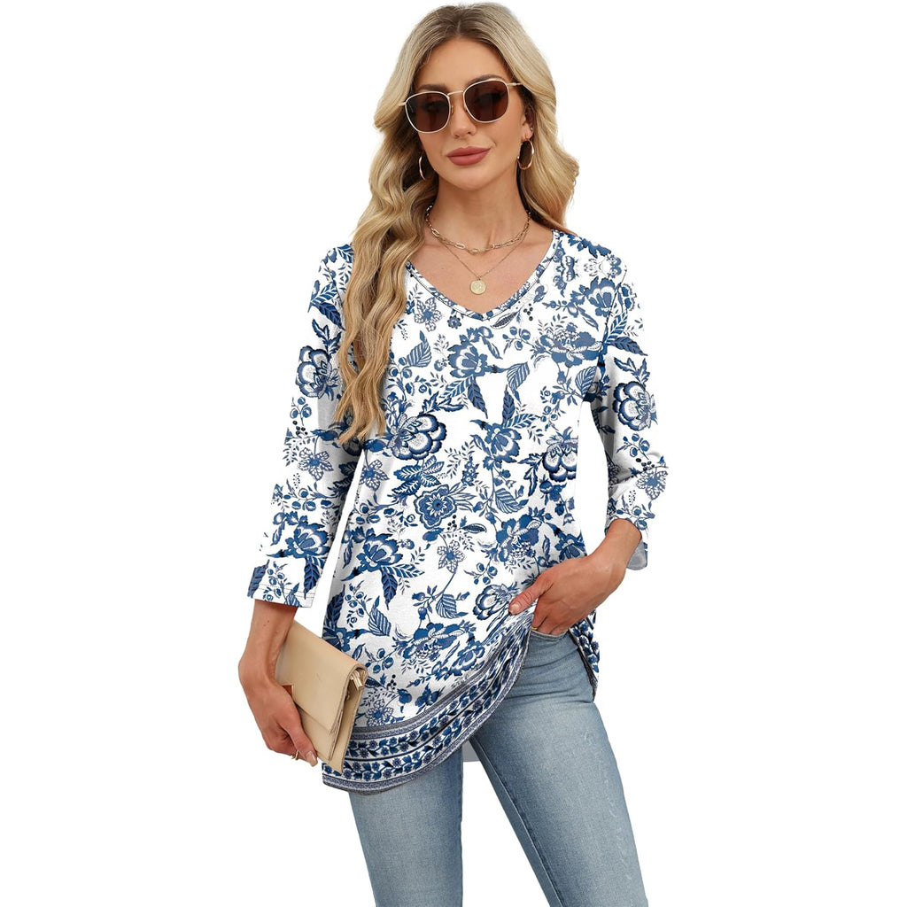 3/4 Length Sleeve Womens Tops Dressy Casual Plus Size Tunics to Wear with Leggings