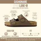 Cushionaire Lane Cork Footbed Mens Sandals, Adjustable Buckle Comfort Slides For Men, Genuine Leather Insole Summer Sandals Men Footwear