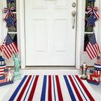 USA 250th Anniversary Patriotic Doormat, 2'4" x 3'7" Red White and Blue Striped Outdoor Rug, Washable Farmhouse Front Porch Welcome Mat for Memorial Day, 4th of July, and Independence Day Decor