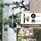 Elegant Bird Pattern Wall Hooks - 10/12/14 Inch Metal Plant Hangers For Indoor & Outdoor - Rust-Resistant Bracket For Plants, Feeders, Chimes, Lanterns (2, Black, 10 Inch)