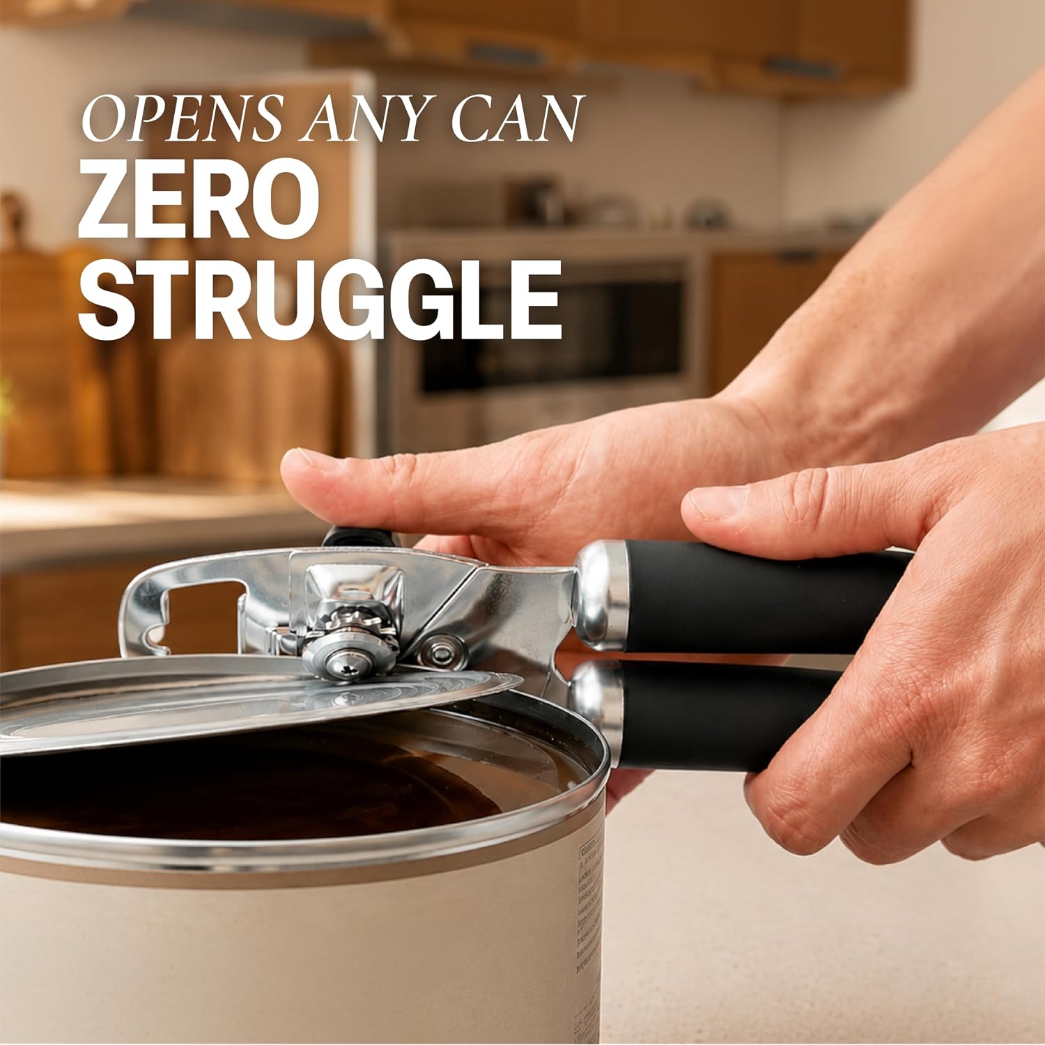 Zulay Kitchen Heavy Duty Stainless Steel Can Opener Manual With Bottle Opener - Rust Proof Manual Can Opener With Turn Knob & Comfy Soft Grip Handles - Black