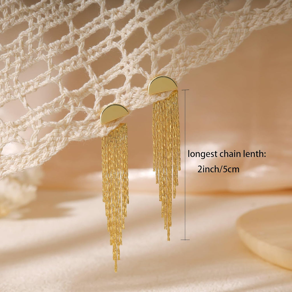 Gold Earrings for Women, 14K Gold Plated Tassel Dangle Earrings for Women Trendy Hypoallergenic Long Chain Earring Dainty Pearl Drop Earrings Elegant Wedding Earring Fashion Jewelry for Womens