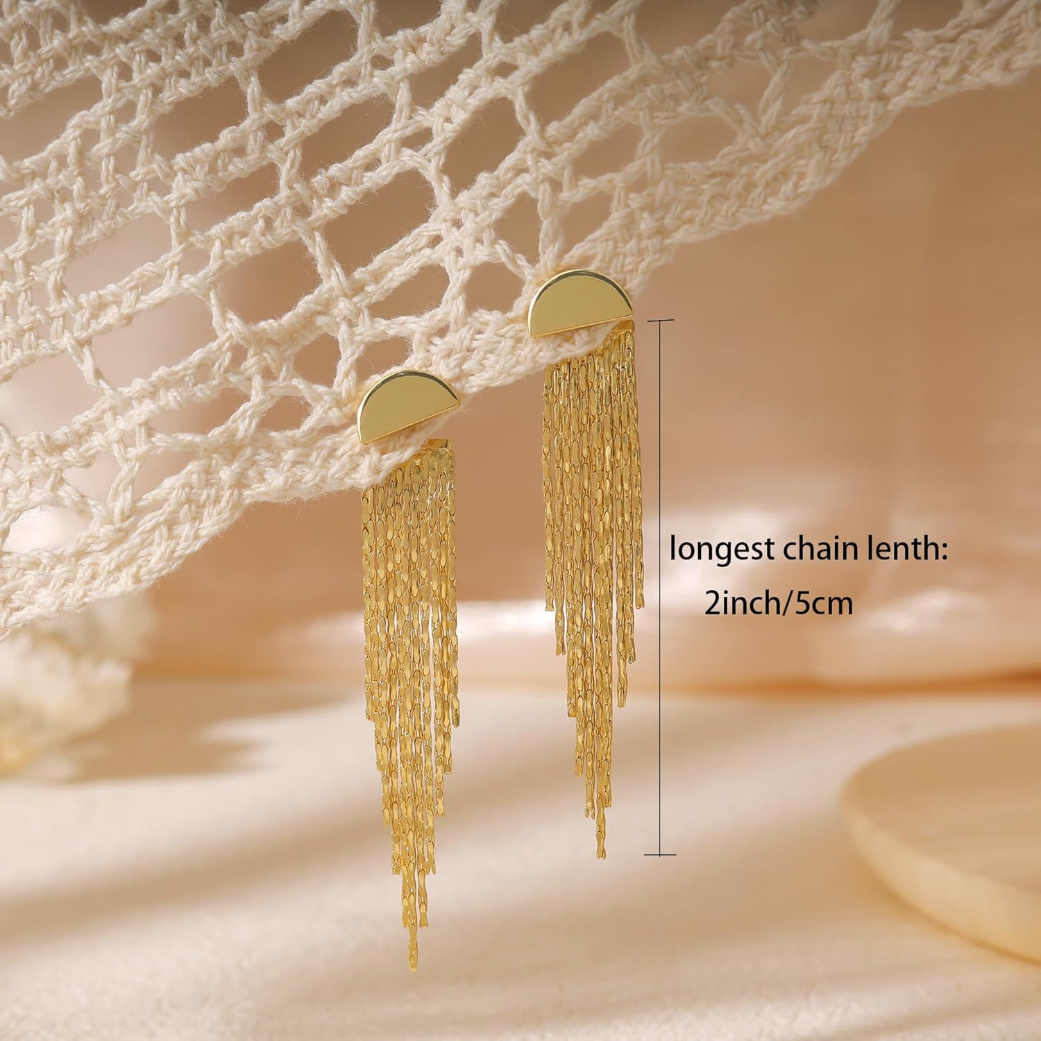 Gold Earrings for Women, 14K Gold Plated Tassel Dangle Earrings for Women Trendy Hypoallergenic Long Chain Earring Dainty Pearl Drop Earrings Elegant Wedding Earring Fashion Jewelry for Womens
