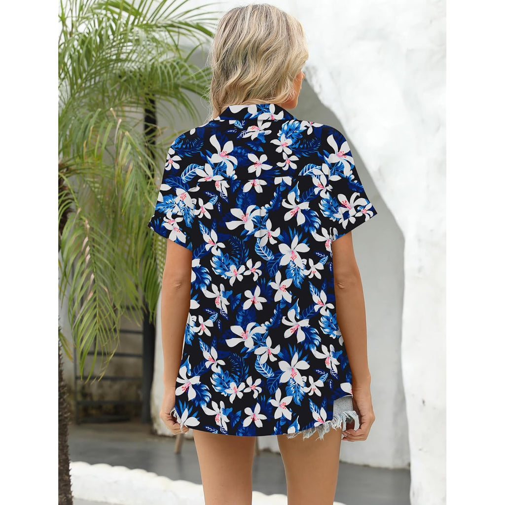 Women's Summer Hawaiian Shirts Floral Short Sleeve Button Down Shirts Hawaii Tropical Beach Tops Outfits