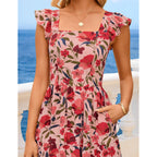 Zesica Women'S Summer Boho Floral Midi Dress 2026 Casual Ruffle Cap Sleeve Beach Wedding Guest Flowy Tiered Long Dresses
