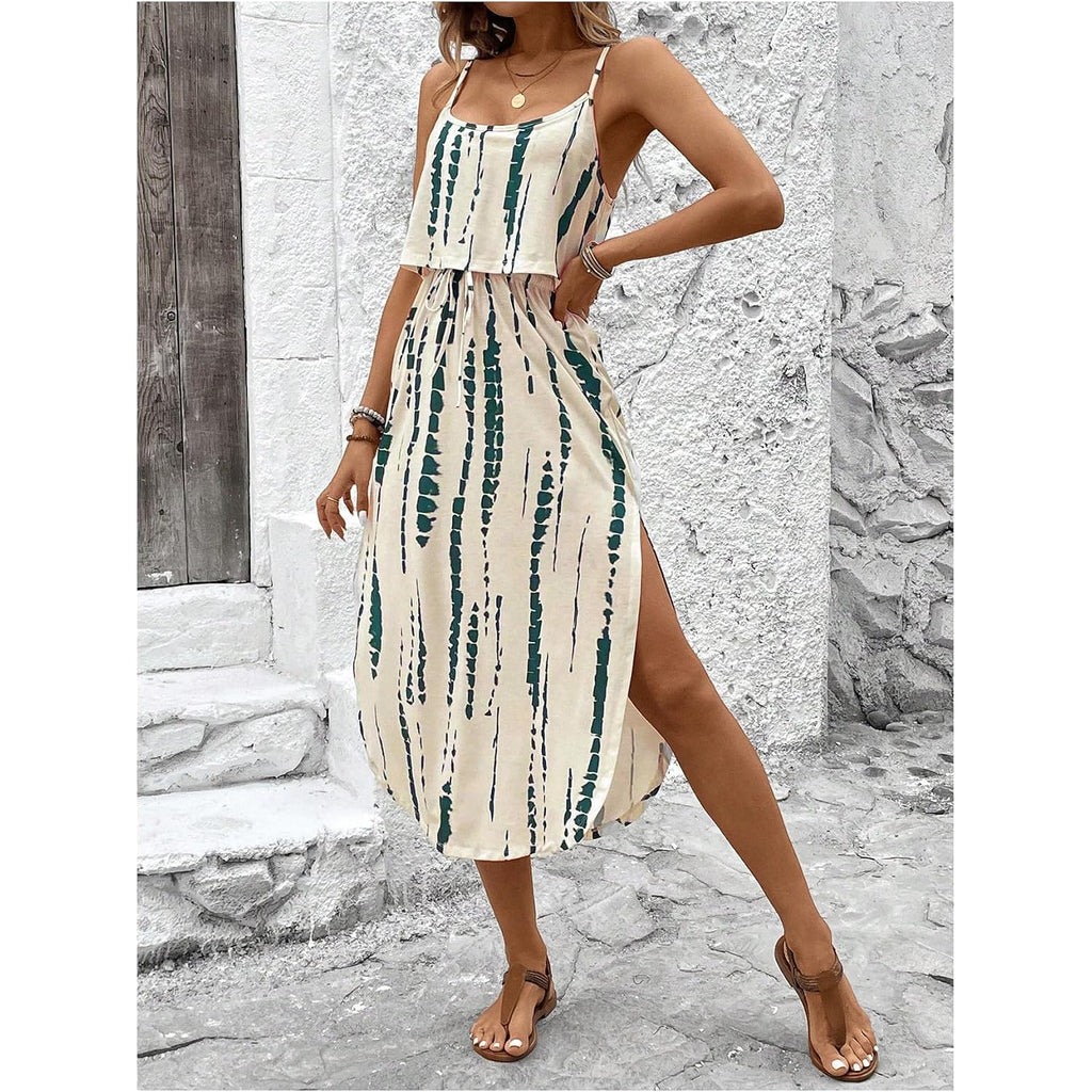 Roseseek Women'S Spaghetti Strap Tie Dye Cami Sun Dress Beach Midi Summer Dresses Resort Wear Vacation Outfits