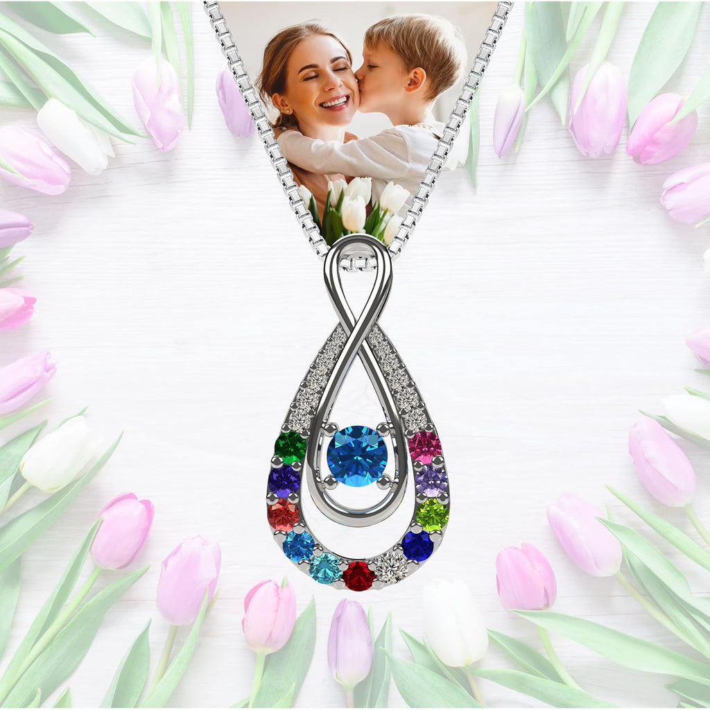 Central Diamond Center Yours Infinity Mother & Child Birthstone Necklace w/ 1 to 12 Stones in Silver, 10K, or 14K Gold