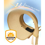 Camptrace Sun Visors for Women Wide Brim Beach Hat Foldable Straw Visor Hat Ponytail Summer Packable UPF 50+
