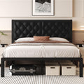 Queen Bed Frame With Headboard Pu Leather Upholstered Bed Frame Platform,All Metal Slats Support Platform Bed Frame With Storage Space,Easy Assembly,Noise Free,No Box Spring Needed,Black