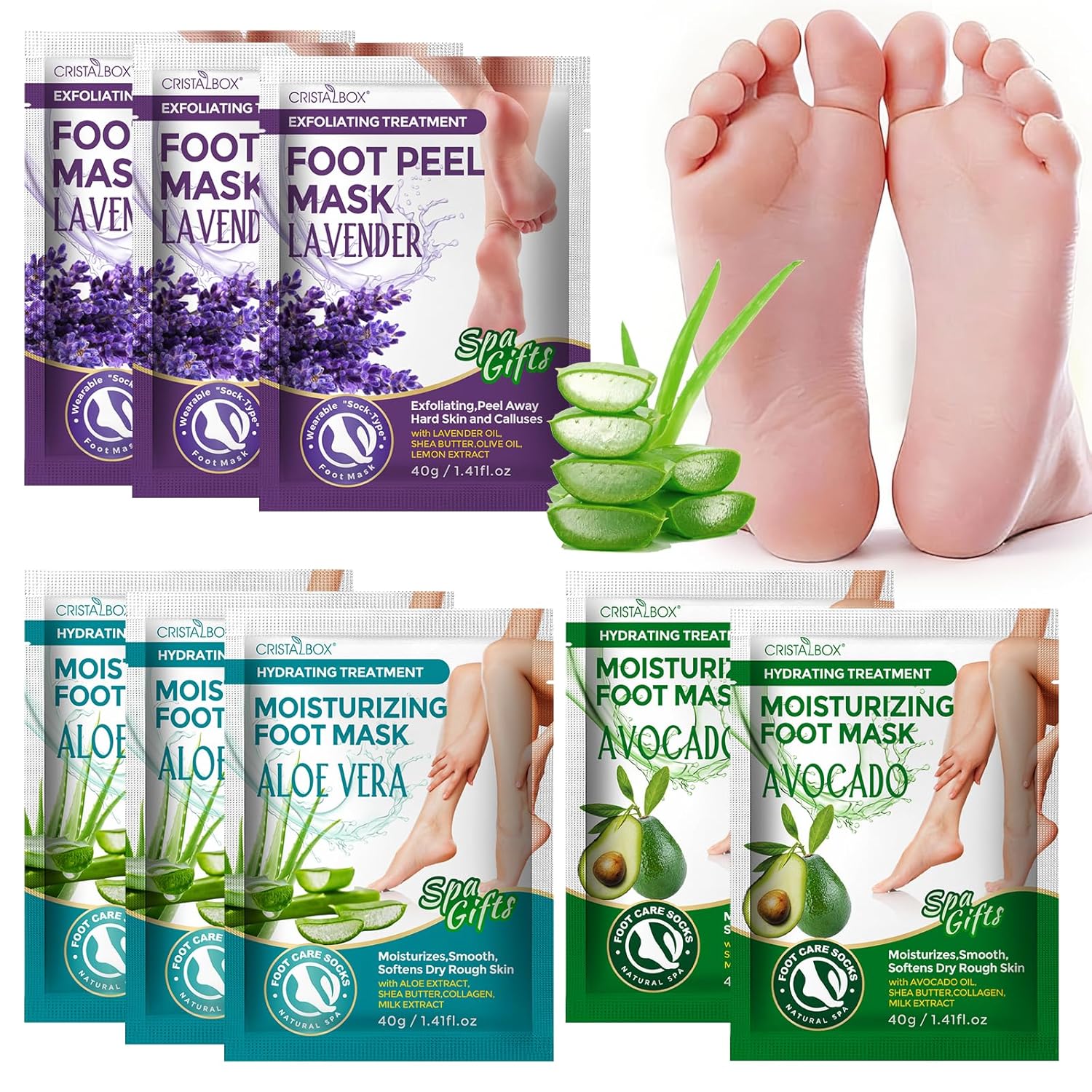 3 Pcs Foot Peeling Mask & 5 pcs Moisturizing Foot Mask ,Exfoliator Peel Off Calluses Dead Skin Callus Remover, Dry Skin Moisturizer for Soft Smooth Touch Feet,Foot Care Spa Peeling Gifts for Women Men