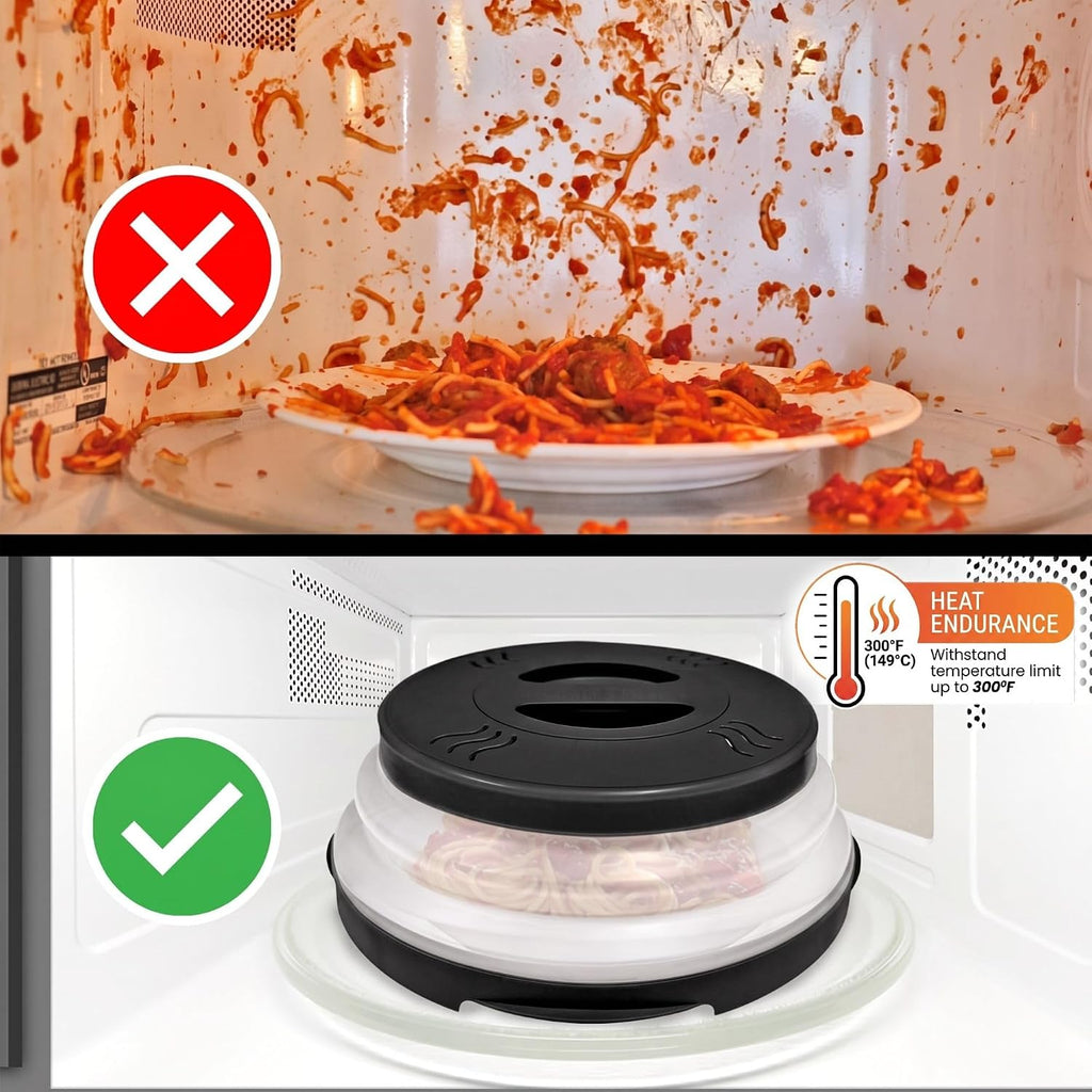 Hover Cover Magnetic Microwave Splatter Cover With High Power, Strongest Magnetic Grip, Collapsible 12-Inch Bpa-Free Food Lid, Vented Plate Guard, Dishwasher Safe, Space-Saving Storage - Black