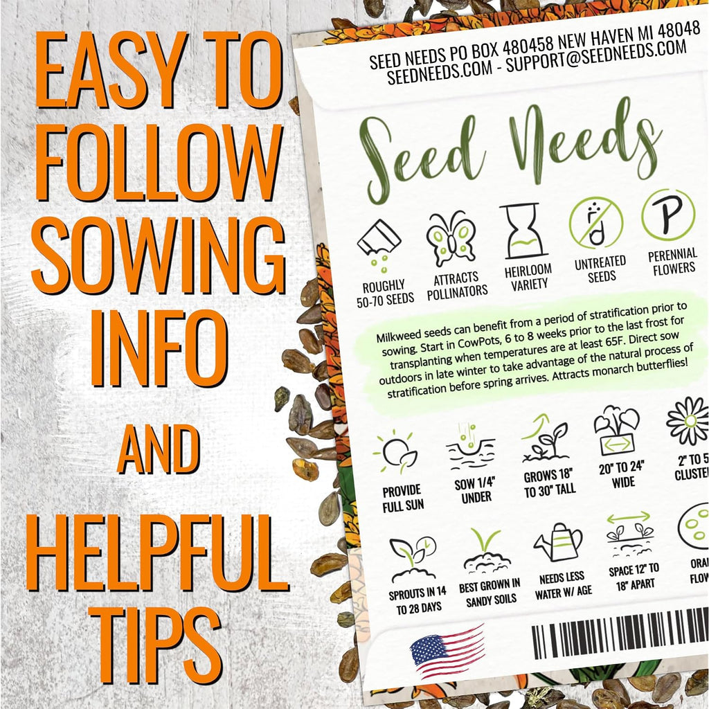 Seed Needs Milkweed Seeds For Planting A Butterfly Garden To Attract Monarch Butterflies - Collection Of Pink, Orange & White Asclepias Milk Weed Variety Pack (5 Packs)