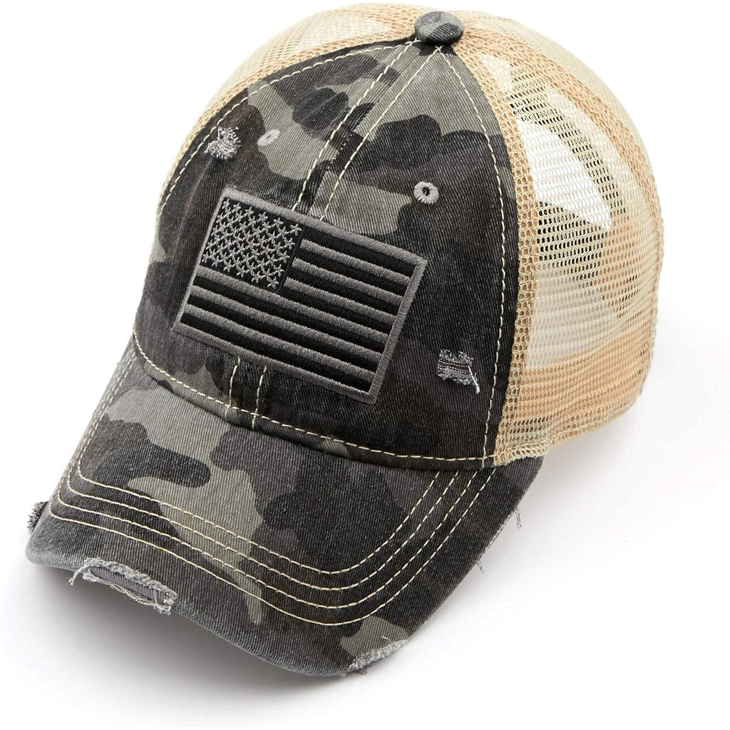 Funky Junque Trucker Hat for Women – Distressed Low Profile Western Camo Baseball Cap with Mesh, Trendy and Adjustable Fit