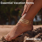DEARMAY 14K Gold Plated Ankle Bracelets Set for Women Waterproof, Anklets for Women Cuban Link Layered Pack Jewelry Gift