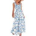 Caracilia Womens Summer Maxi Dresses Floral Smocked Sleeveless Ruffle Boho Casual Flowy Aline Beach Vacation Long Sundress